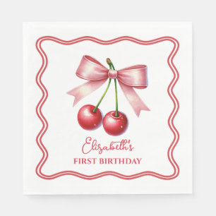 Serviette En Papier Anniversaire Fille Rose Rouge Coquette Cerise Prem