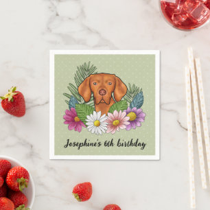 Serviette En Papier Anniversaire Fleurs Colorées Chien Vizsla Hongrois