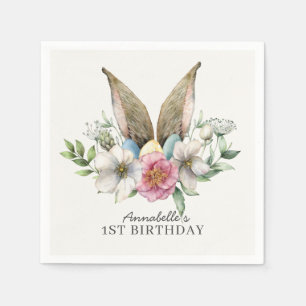 Serviette En Papier Anniversaire Floral Bunny