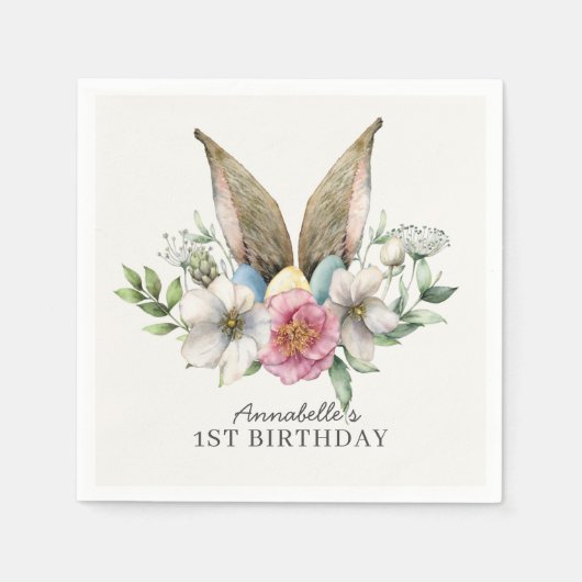 Serviette En Papier Anniversaire Floral Bunny (Devant)