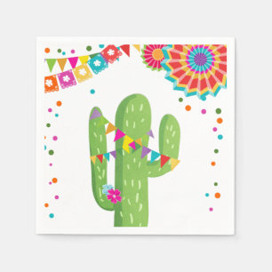 Serviette En Papier Anniversaire floral de cactus mexicain de