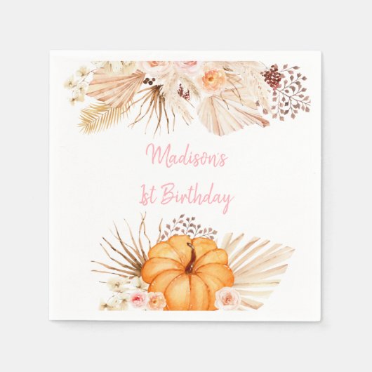 Serviette En Papier Anniversaire floral de Little Citrouille Boho (Devant)