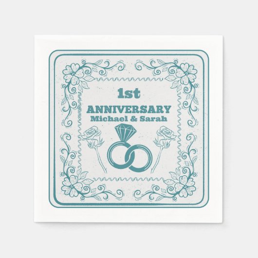 Serviette En Papier Anniversaire Floral mariage année personnalisable (Devant)