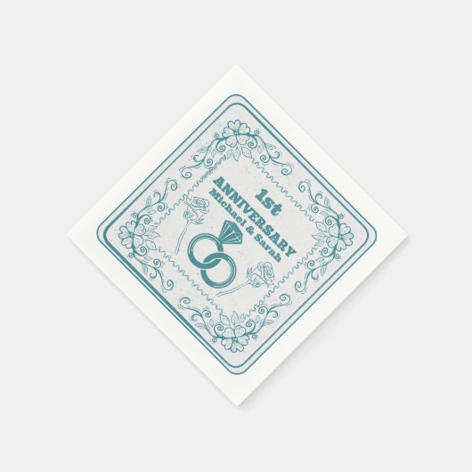 Serviette En Papier Anniversaire Floral mariage année personnalisable (Coin)