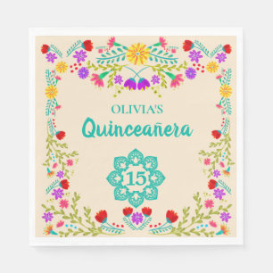 Serviette En Papier Anniversaire floral mexicain du bonbon 15 à