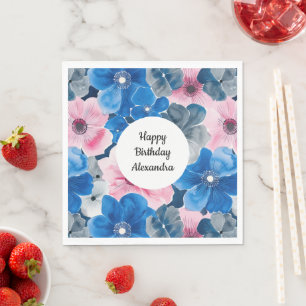 Serviette En Papier Anniversaire Floral Rose Bleu Chic
