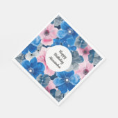Serviette En Papier Anniversaire Floral Rose Bleu Élégant (Coin)