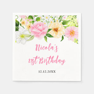Serviette En Papier Anniversaire Floral Rose et Jaune d'Été