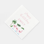 Serviette En Papier Anniversaire floral rose et vert (Coin)