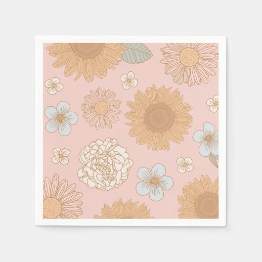 Serviette En Papier Anniversaire floral super Retro (Devant)