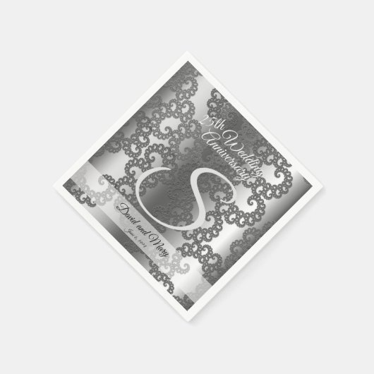 Serviette En Papier Anniversaire Fractal Argent (Coin)
