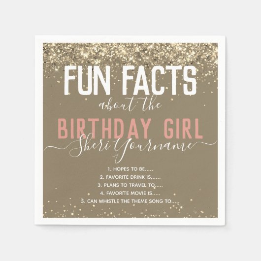 Serviette En Papier Anniversaire Fun Facts Gold Parties scintillant Gi (Devant)