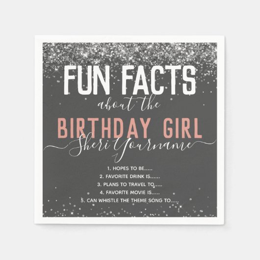 Serviette En Papier Anniversaire Fun Faits Parties scintillant rose Gi (Devant)