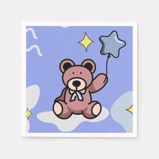 Serviette En Papier Anniversaire Garçon Teddy Ours (Devant)