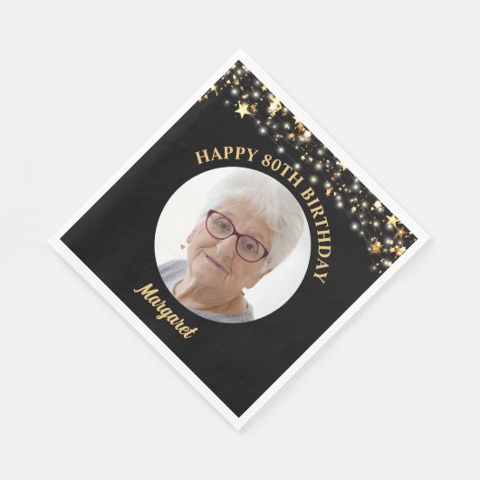 Serviette En Papier Anniversaire Gold Stars Photo N'importe quel âge C (Coin)