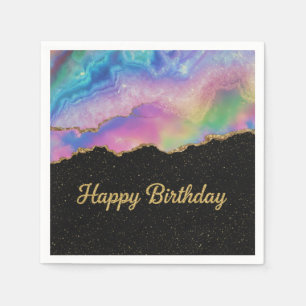 Serviette En Papier Anniversaire heureux Paillettes Or Pastel Arc-en-c