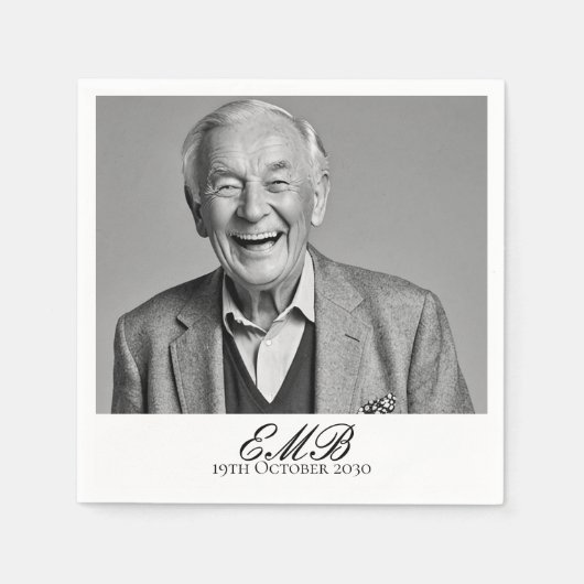 Serviette En Papier Anniversaire Homme élégant Photo Noir Blanc Monogr (Devant)