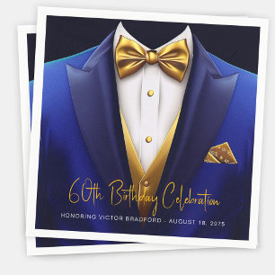 Serviette En Papier Anniversaire Homme Tuxedo Bleu Royal Or