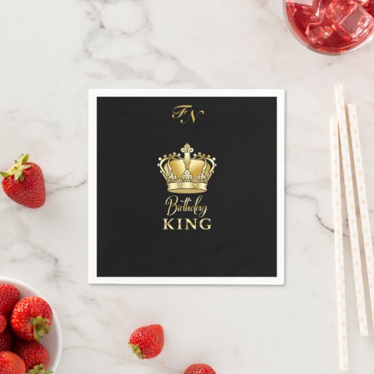 Serviette En Papier Anniversaire King Gold Couronne Royal Monogramme L (En situation)