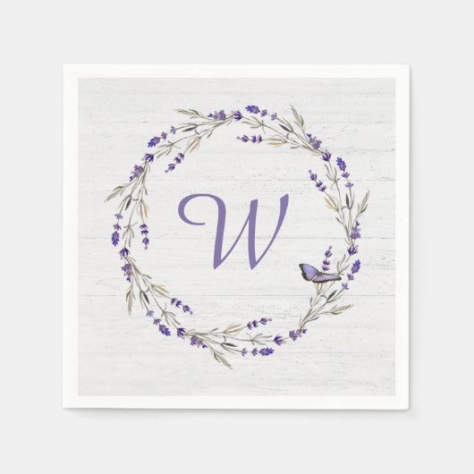 Serviette En Papier Anniversaire Lavender Wreath Monogramme (Devant)