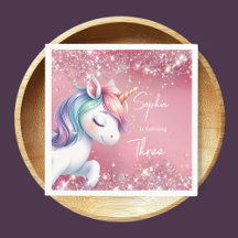 Anniversaire Licorne Arc-en-ciel Paillettes Roses