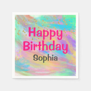 Serviette En Papier Anniversaire Licorne Féminin Paillettes Dorées