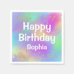Serviette En Papier Anniversaire Licorne Féminin Paillettes Dorées