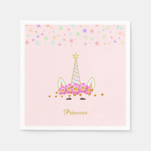 Serviette En Papier Anniversaire Licorne, Fleurs, Étoiles & Confettis 