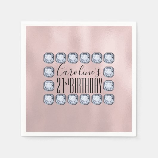 Serviette En Papier Anniversaire Luxe or Rose Verre Texture (Devant)