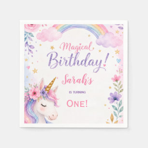 Serviette En Papier Anniversaire Magique Licorne Aquarelle