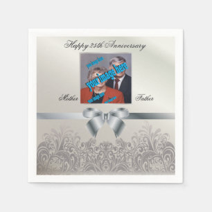 Serviette En Papier Anniversaire Mariage Argent Belle Conception Rétro
