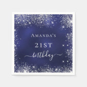 Serviette En Papier Anniversaire marine bleu argent parties scintillan (Devant)