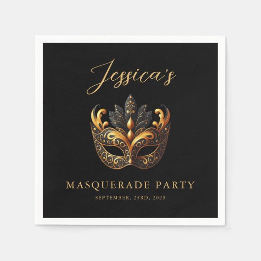 Serviette En Papier Anniversaire Masquerade Black Gold (Devant)