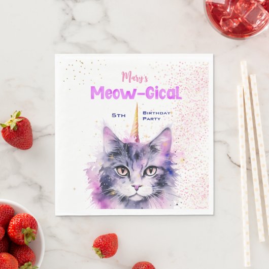 Serviette En Papier Anniversaire Meow-Gical Caticorn (En situation)