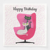Serviette En Papier Anniversaire Mi-Siècle Moderne Chats Élégants Rose (Devant)