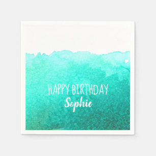 Serviette En Papier Anniversaire mignon d'aquarelle turquoise joyeux