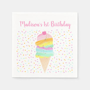 Serviette En Papier Anniversaire mignon de crème glacée d'arc-en-cie
