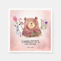 Anniversaire mignon d'ours et d'enfant de fleurs