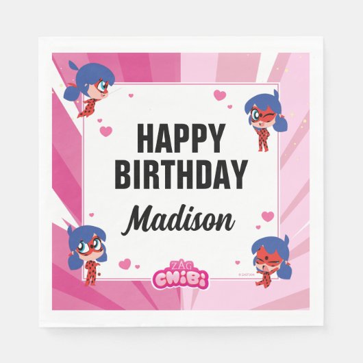 Serviette En Papier Anniversaire Miraculum Ladybug Chibi (Devant)