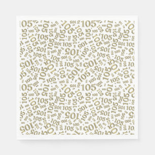 Serviette En Papier Anniversaire Moderne 105 Numéro Motif Or/Blanc