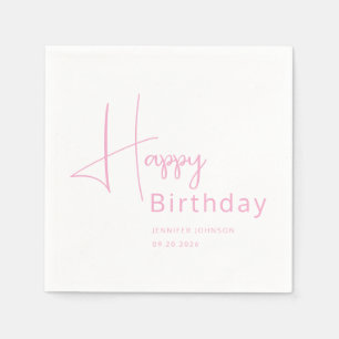 Serviette En Papier Anniversaire Moderne Écriture Rose Pâle