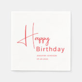 Serviette En Papier Anniversaire Moderne Écriture Rouge (Devant)
