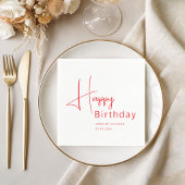 Serviette En Papier Anniversaire Moderne Écriture Rouge
