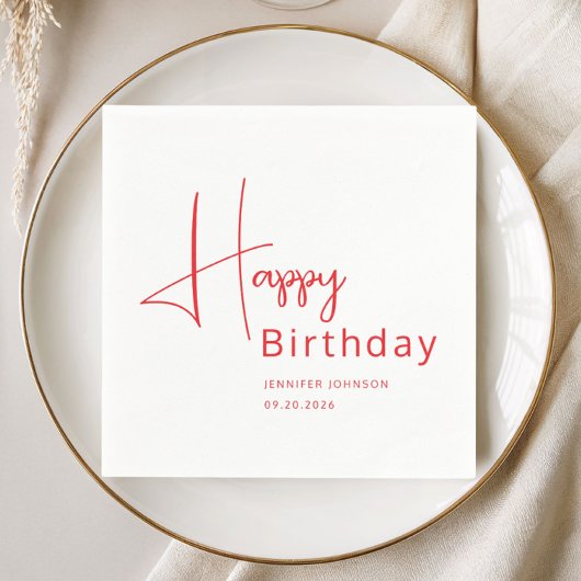 Serviette En Papier Anniversaire Moderne Écriture Rouge