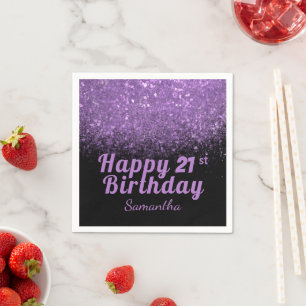 Serviette En Papier Anniversaire Moderne Noir et Violet Pailleté Tout