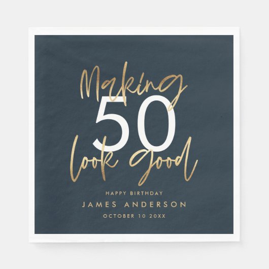 Serviette En Papier Anniversaire moderne simple style élégant script n (Devant)