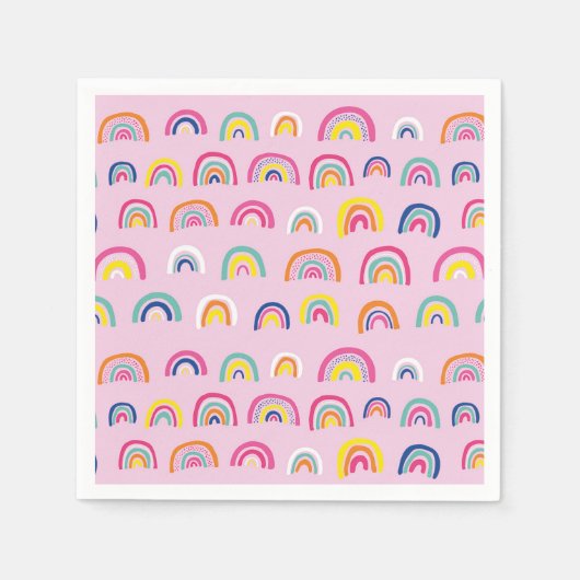 Serviette En Papier Anniversaire Motif arc-en-ciel rose (Devant)