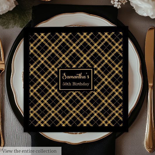 Serviette En Papier Anniversaire Napkins Luxe Black Gold Nom personnal