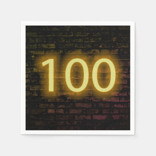 Serviette En Papier Anniversaire Neon 100 Connexion mur en briques (Devant)