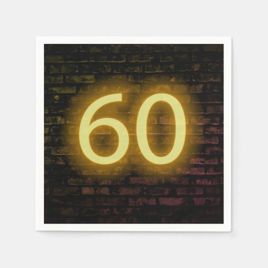 Serviette En Papier Anniversaire Neon 60 Connexion Mur de briques (Devant)